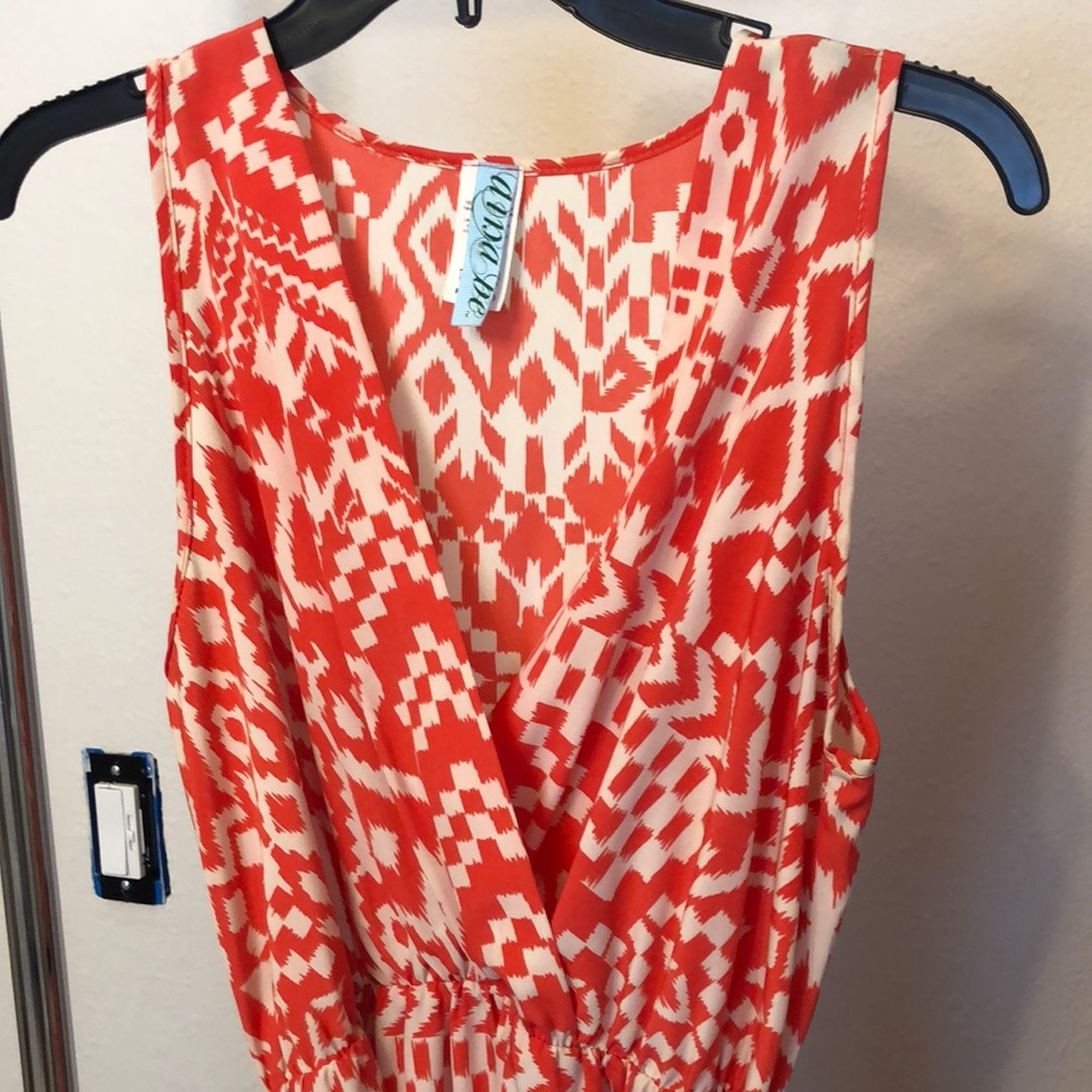 Coral/navy geometric design dress